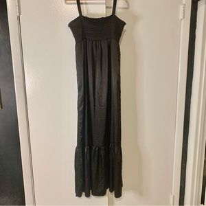 Black Satin Smocked Silky Maxi Dress Sundress L